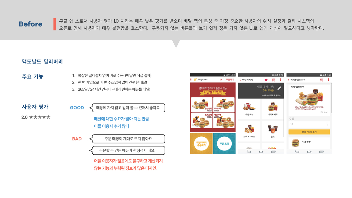 맥도날드 앱 리뉴얼 디자인 / 모바일 & 웹 UX/UI 디자인 포트폴리오 실무 프로젝트 신수연2