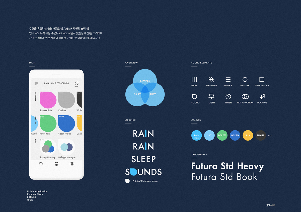 Rain Rain Sleep Sounds App / 모바일 & 웹 UX/UI 디자인 포트폴리오 실무 프로젝트 김은정2