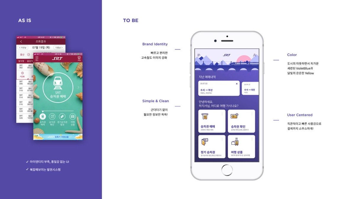 SRT 앱 리디자인 / 모바일 & 웹 UX/UI 디자인 포트폴리오 실무 프로젝트 하지서2