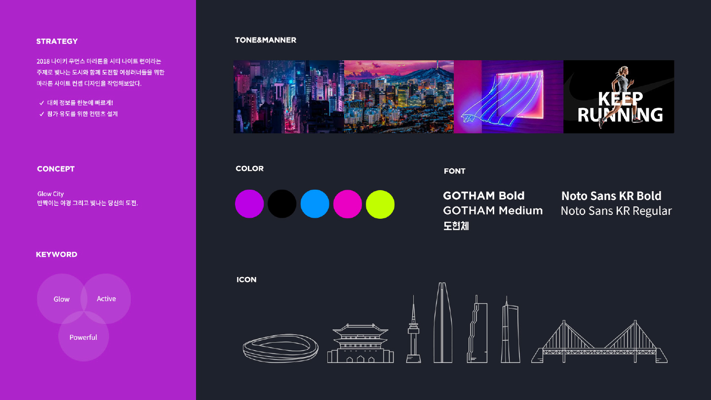 나이키 우먼스 나이트런 2018 / 모바일 & 웹 UX/UI 디자인 포트폴리오 실무 프로젝트 하지서2