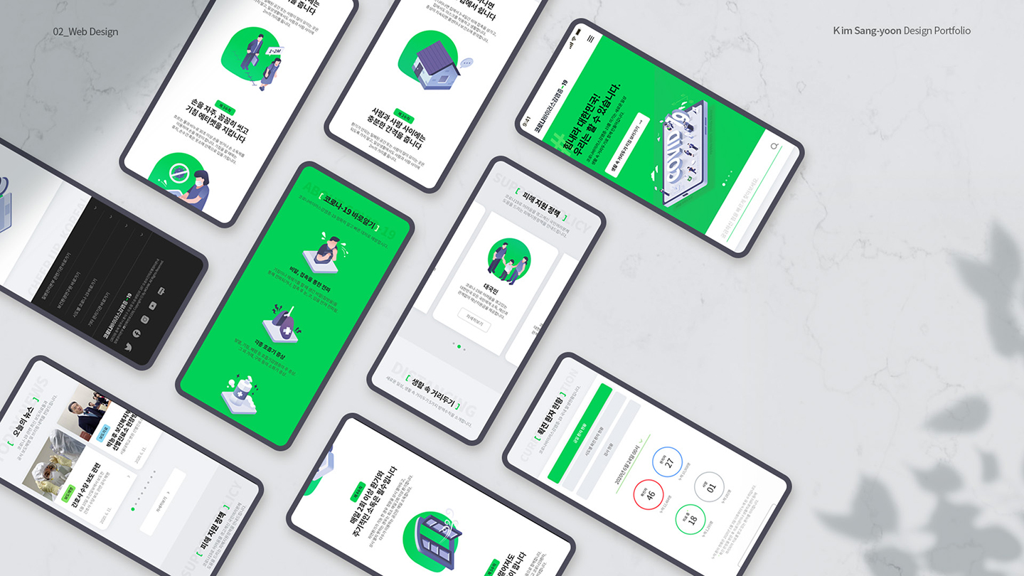 코로나-19 웹사이트 / 취업 아카데미(모바일 & 웹 UX/UI 디자인 포트폴리오 실무 프로젝트)									 김상윤10